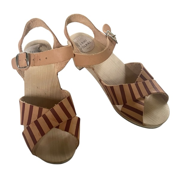 Anthropologie Terhi Polkki Sandal Clogs Striped Size 39 8.5 - Picture 3 of 7